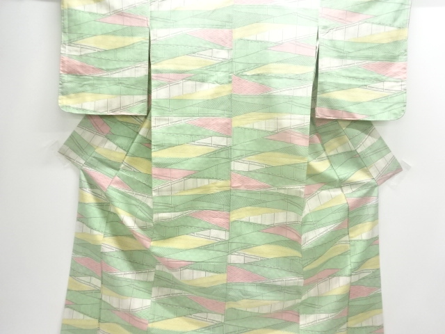 JAPANESE KIMONO / ANTIQUE HEDGE PATTERN JODAI TSUMUGI KIMONO